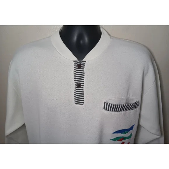 Vintage 80s Reconnaissance Team Adult Large Sweatshirt 1/2 Button White Long Sle - Picture 2 of 8